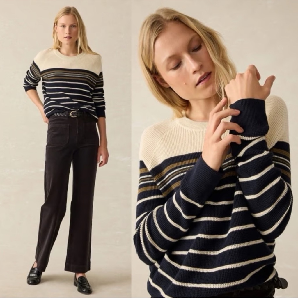 Nwt Faherty Throwback Waffle Stripe Sweater Organic Cotton Oakland St Sz S